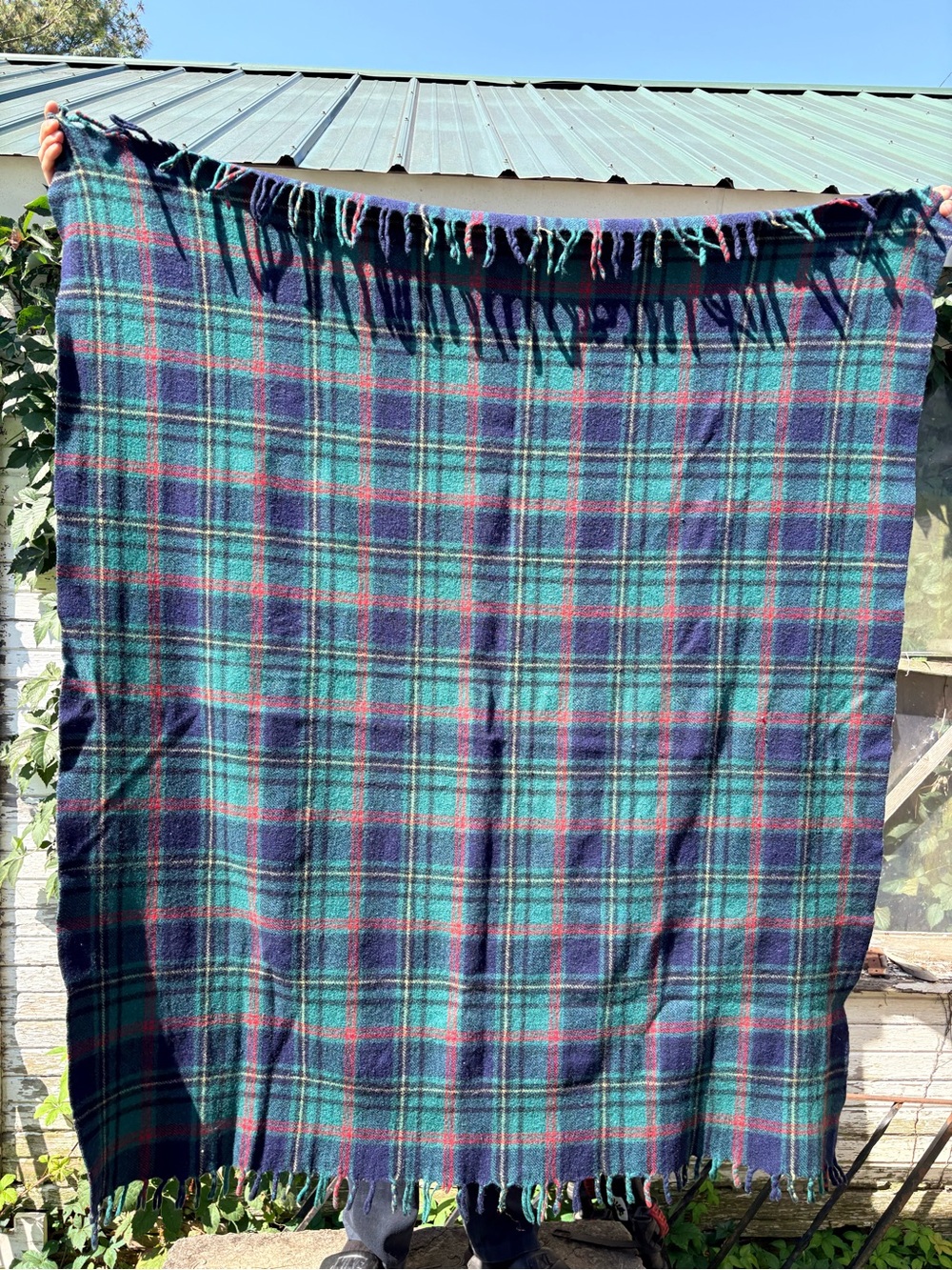 Vintage 100% Wool Plaid Blanket 51” by 56”